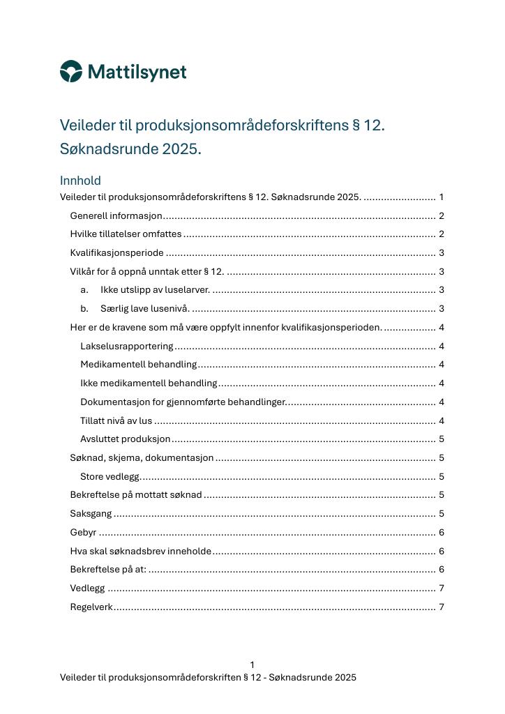 Forsiden av dokumentet Veileder til produksjonsområdeforskriftens § 12