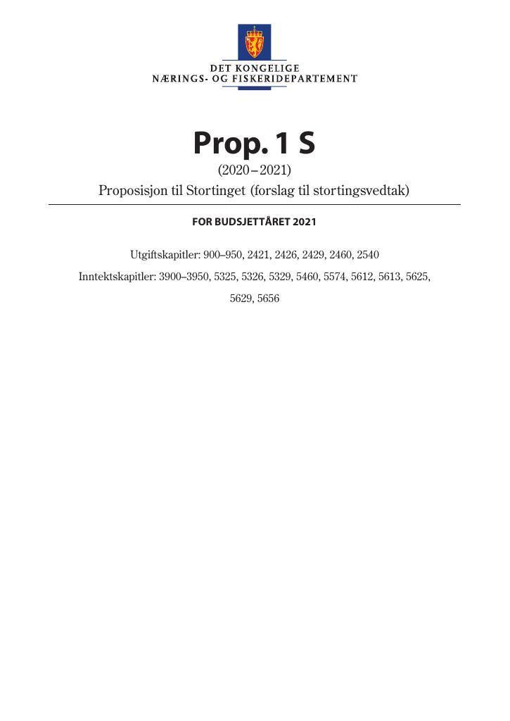 Forsiden av dokumentet Prop. 1 S (2020–2021)