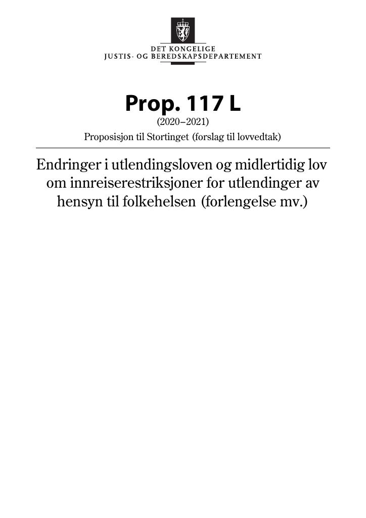 Forsiden av dokumentet Prop. 117 L (2020–2021)