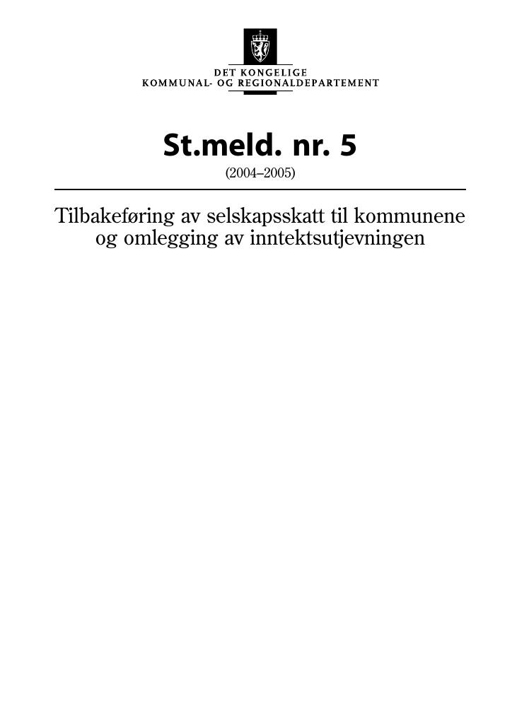 Forsiden av dokumentet St.meld. nr. 5 (2004-2005)