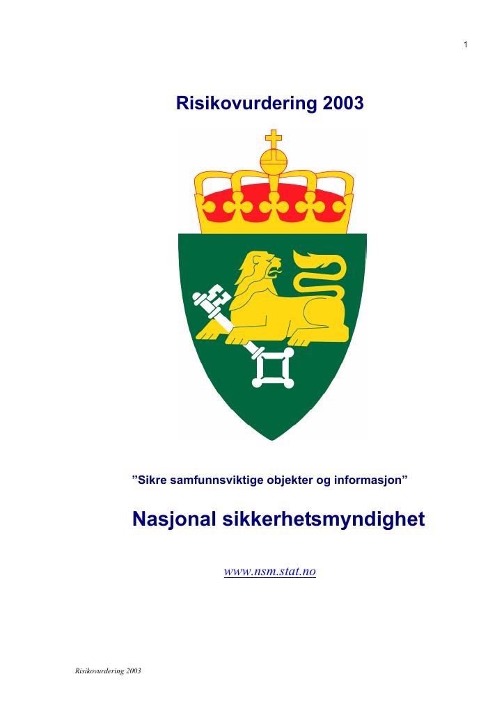 Forsiden av dokumentet Risikovurdering 2003