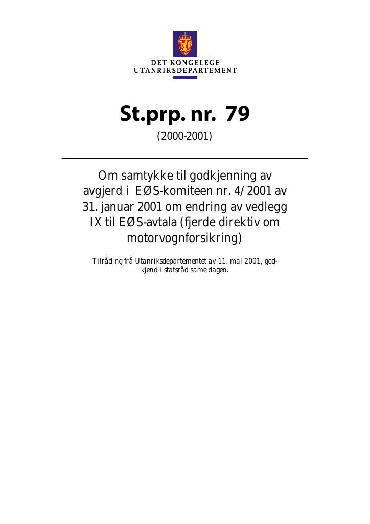 Forsiden av dokumentet St.prp. nr. 79 (2000-2001)