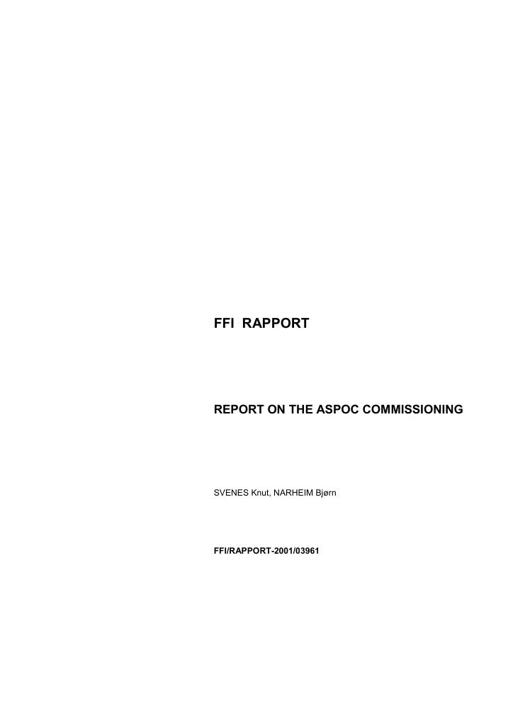 Forsiden av dokumentet Report on the Aspoc commissioning
