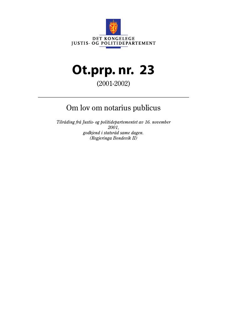 Forsiden av dokumentet Ot.prp. nr. 23 (2001-2002)