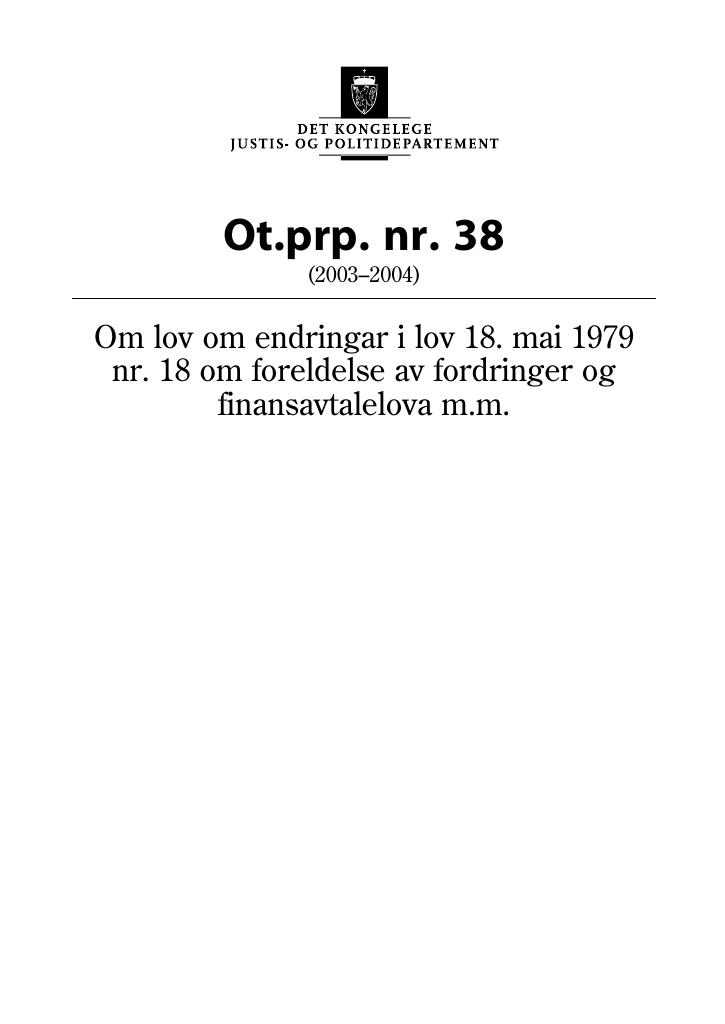 Forsiden av dokumentet Ot.prp. nr. 38 (2003-2004)