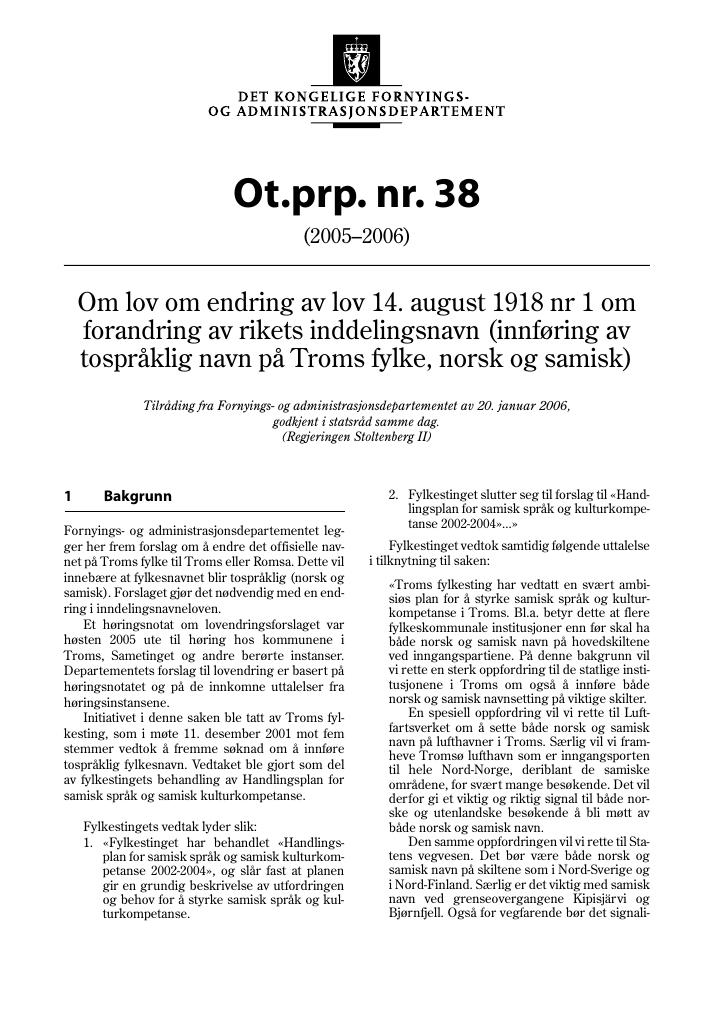 Forsiden av dokumentet Ot.prp. nr. 38 (2005-2006)