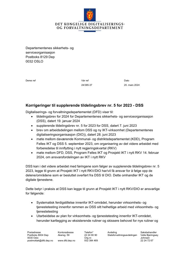 Forsiden av dokumentet Tillegg 5 - Korrigeringer til tillegget.pdf 2024