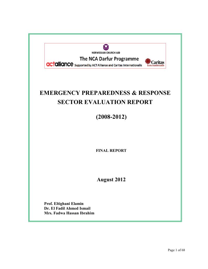 Forsiden av dokumentet Formative Evaluation of the NCA Emergency Preparedness Response Sector in Greater Darfur