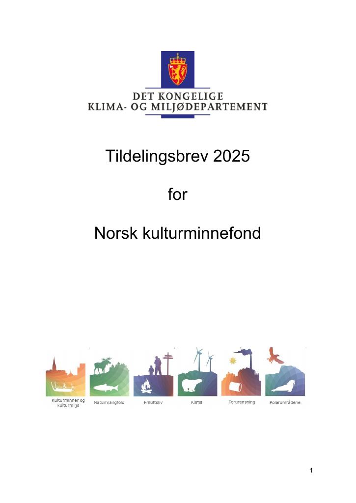 Forsiden av dokumentet Tildelingsbrev Norsk Kulturminnefond 2025