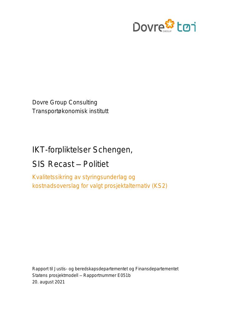 Forsiden av dokumentet IKT-forpliktelser Schengen
