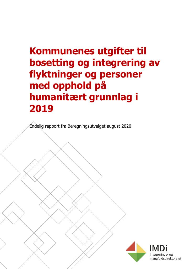 Forsiden av dokumentet Kommunenes utgifter til bosetting og integrering av flyktninger og personer med opphold på humanitært grunnlag i 2019