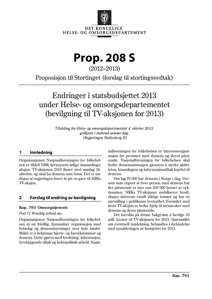 Forsiden av dokumentet Prop. 208 S (2012–2013)