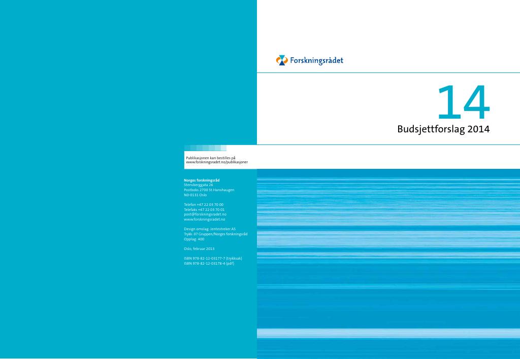 Forsiden av dokumentet Budsjettforslag 2014 - Forskningsrådet