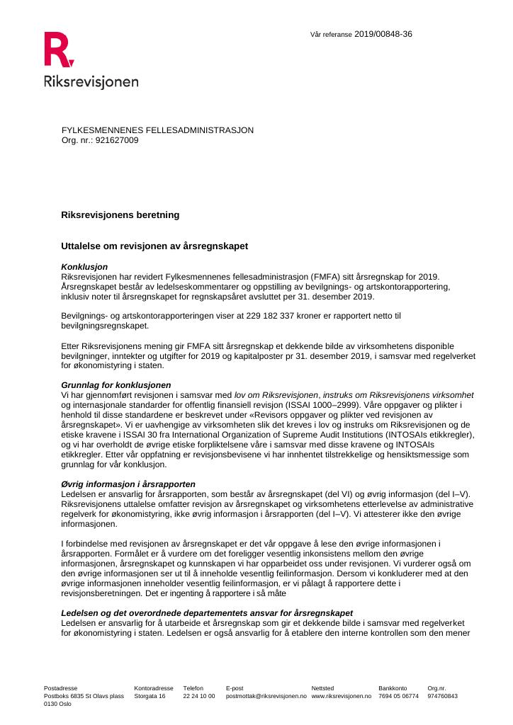 Forsiden av dokumentet revisjonsberetning(pdf)