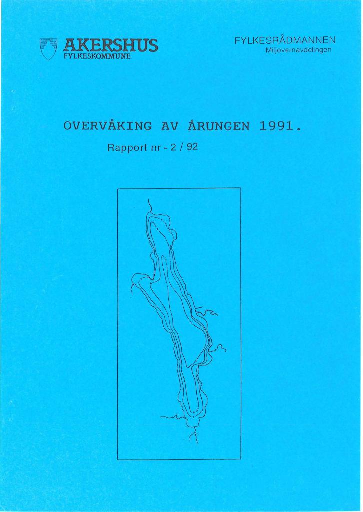 Forsiden av dokumentet Overvåkning av Årungen 1991