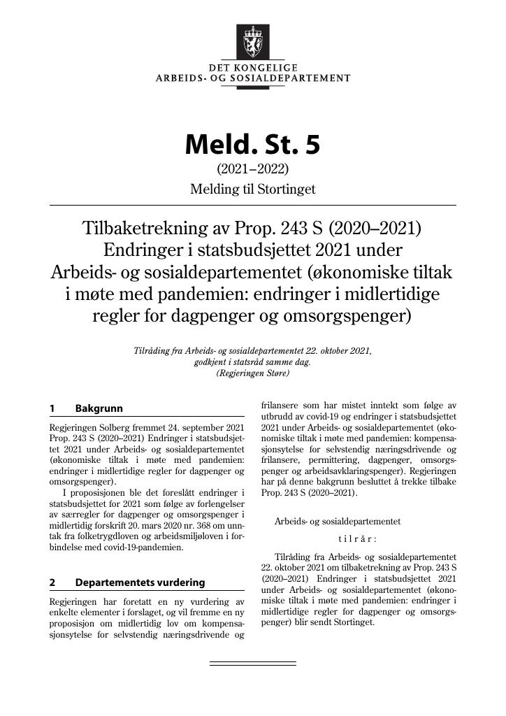 Forsiden av dokumentet Meld. St. 5 (2021–2022)