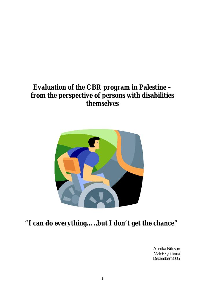 Forsiden av dokumentet Evaluation of the CBR program in Palestine – from the perspective of persons with disabilities themselves.