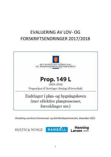 Forsiden av dokumentet Evaluering av lov- og forskriftsendringer i plan- og bygningsloven 2017/2018