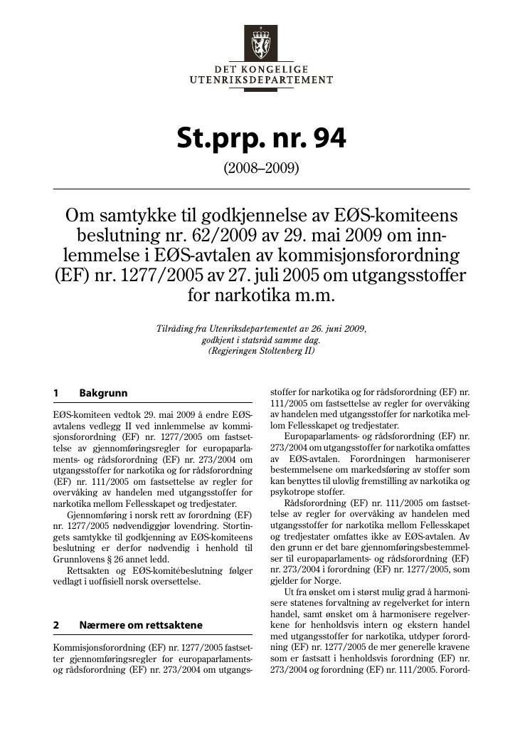 Forsiden av dokumentet St.prp. nr. 94 (2008-2009)