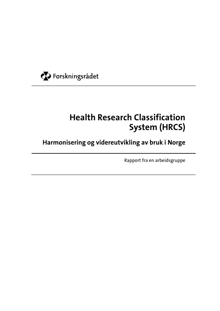 Forsiden av dokumentet Health Research Classification System (HRCS)