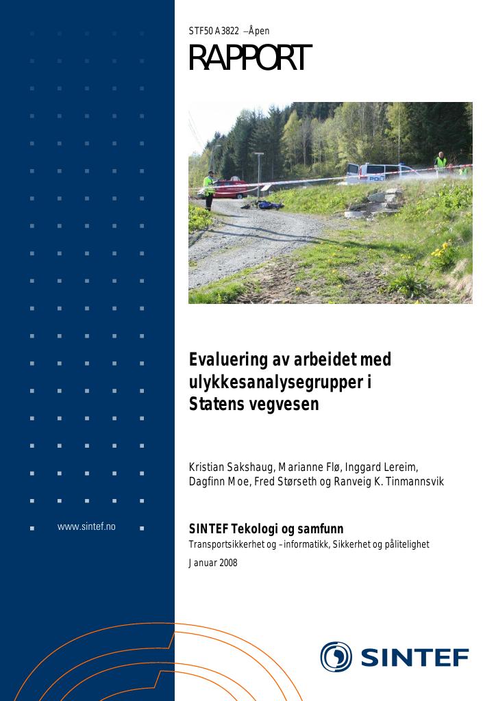 Forsiden av dokumentet Evaluering av arbeidet med ulykkesanalysegrupper i Statens vegvesen