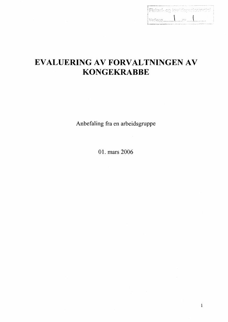 Forsiden av dokumentet Evaluering av forvaltningen av kongekrabbe