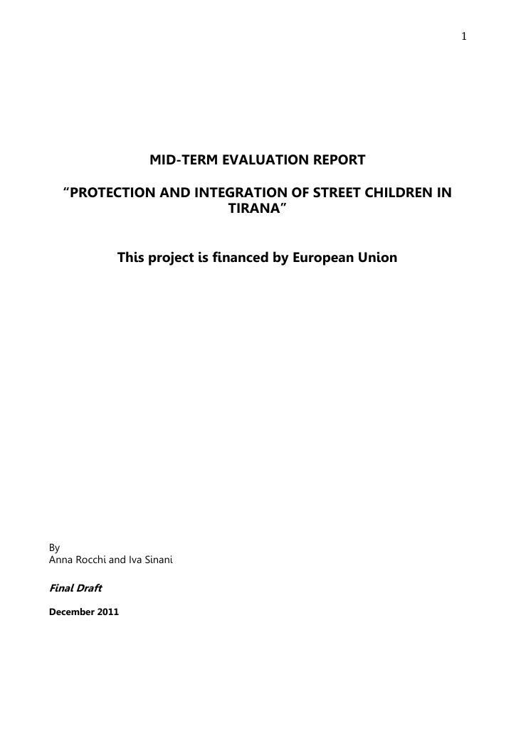 Forsiden av dokumentet Protection and Integration of Street children in Tirana