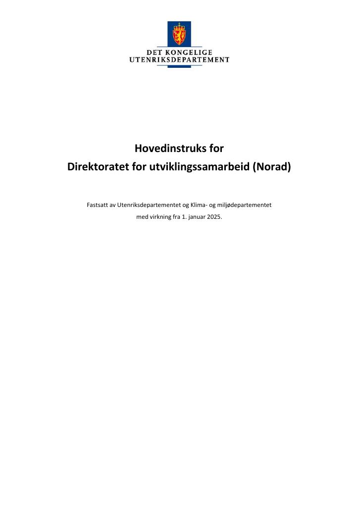 Forsiden av dokumentet Hovedinstruks for Direktoratet for utviklingssamarbeid (Norad) 2025