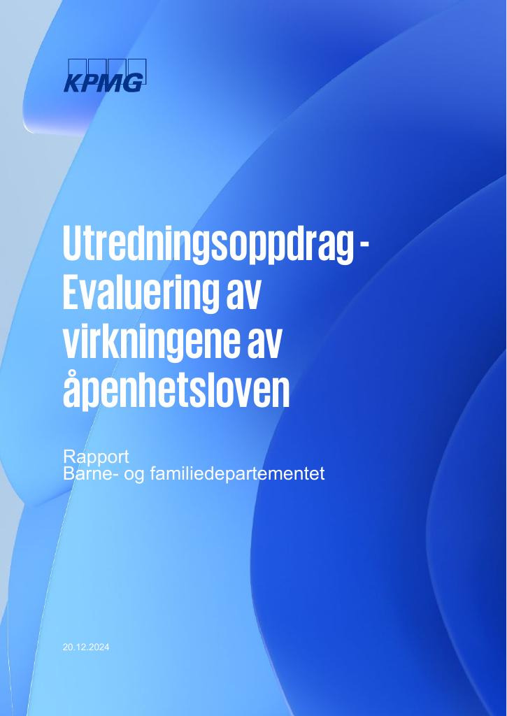 Forsiden av dokumentet Utredningsoppdrag - Evaluering av virkningene av åpenhetsloven