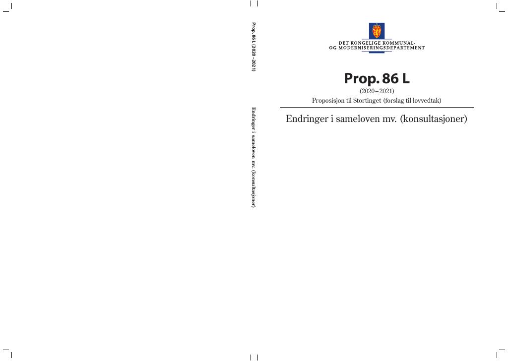 Forsiden av dokumentet Prop. 86 L (2020–2021)