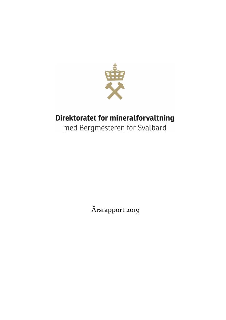 Forsiden av dokumentet Årsrapport Direktoratet for mineralforvaltning 2019