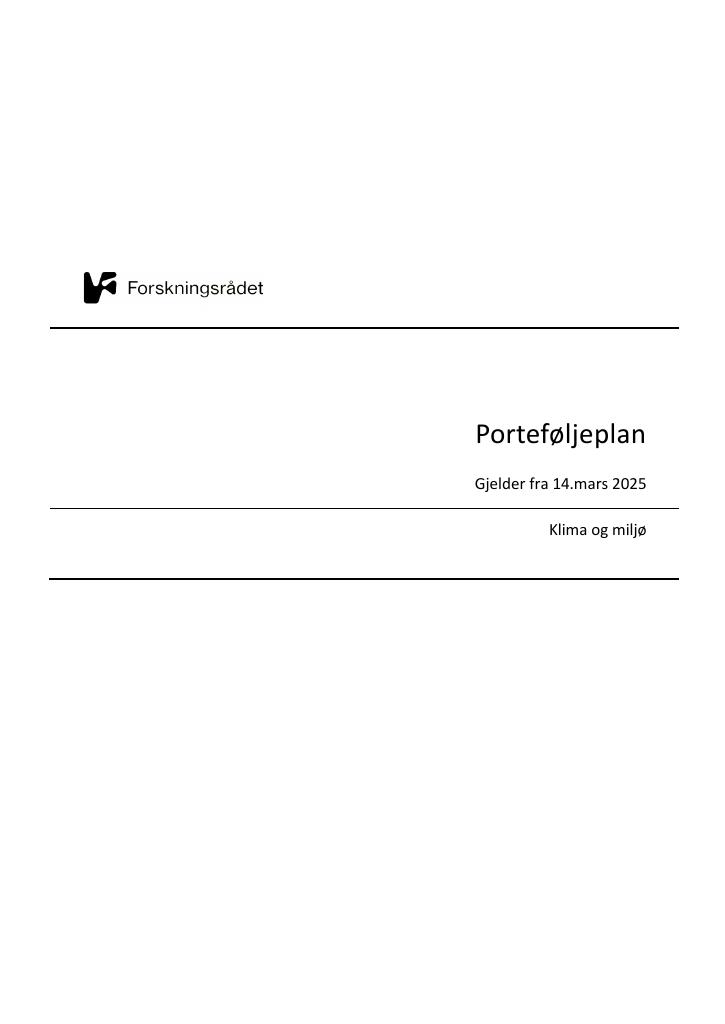 Forsiden av dokumentet Porteføljeplan for Klima og miljø
