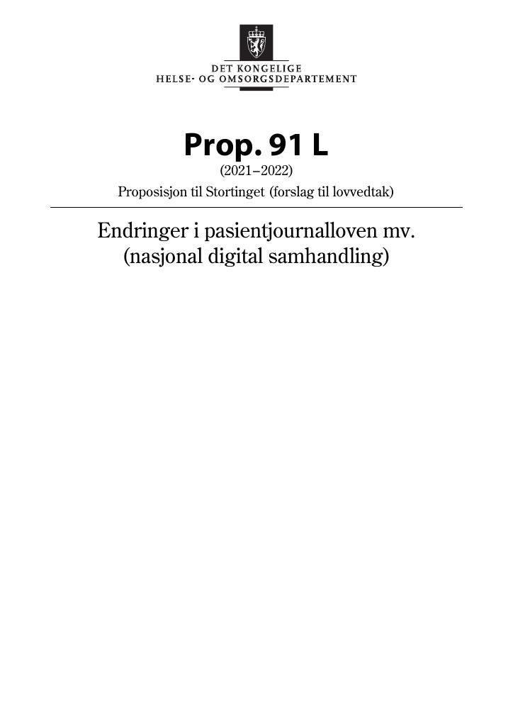 Forsiden av dokumentet Prop. 91 L (2021–2022)