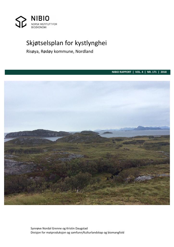 Forsiden av dokumentet Skjøtselsplan for kystlynghei. Risøya, Rødøy kommune, Nordland