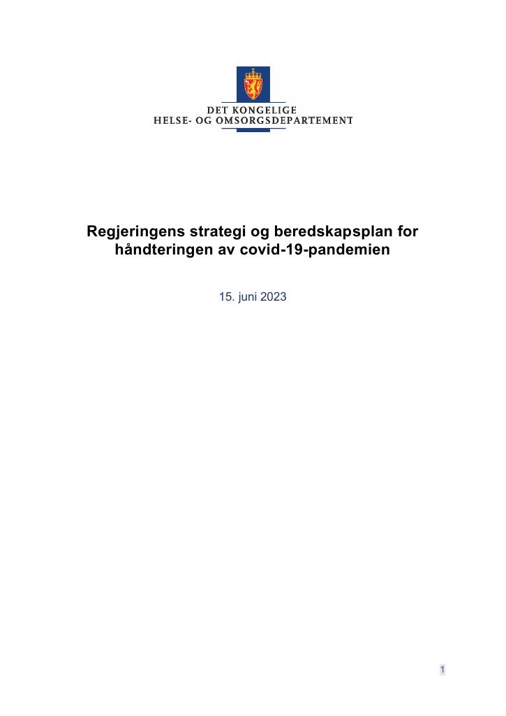 Forsiden av dokumentet Regjeringens strategi og beredskapsplan for håndteringen av covid-19-pandemien