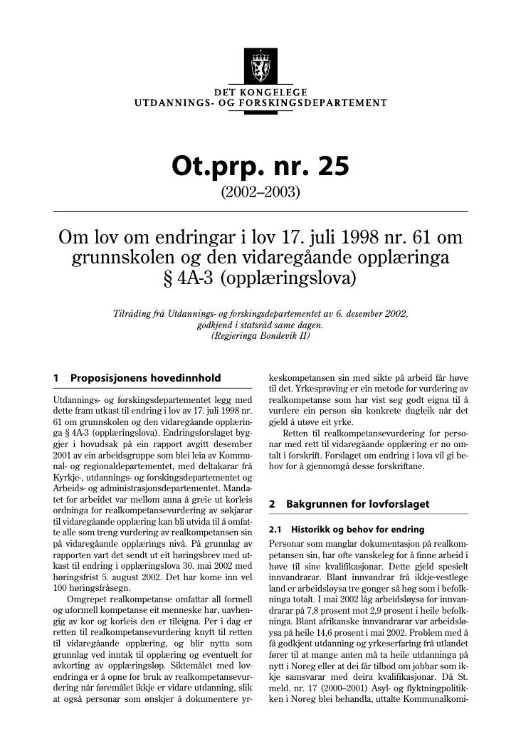 Forsiden av dokumentet Ot.prp. nr. 25 (2002-2003)