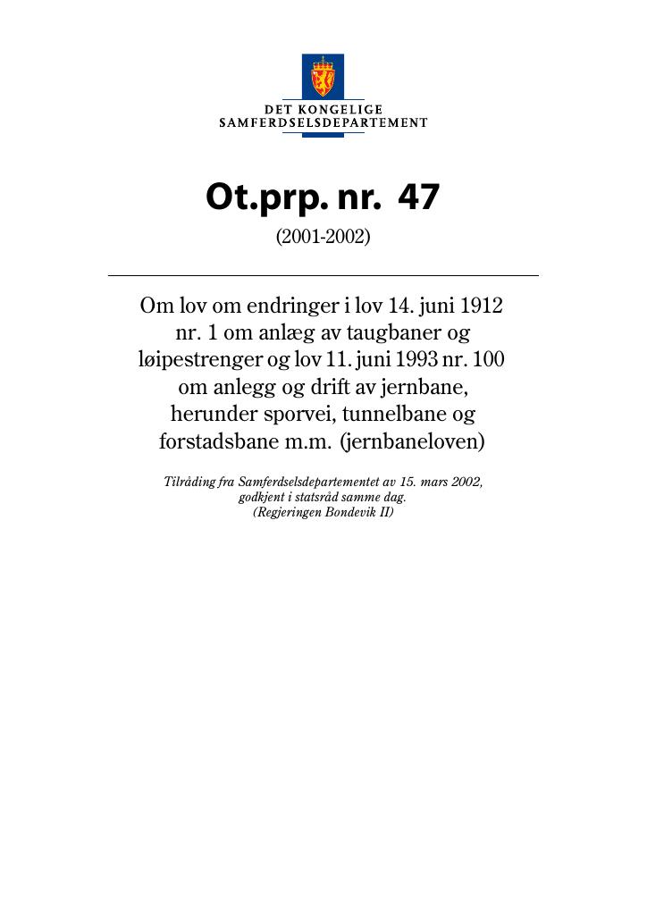 Forsiden av dokumentet Ot.prp. nr. 47 (2001-2002)