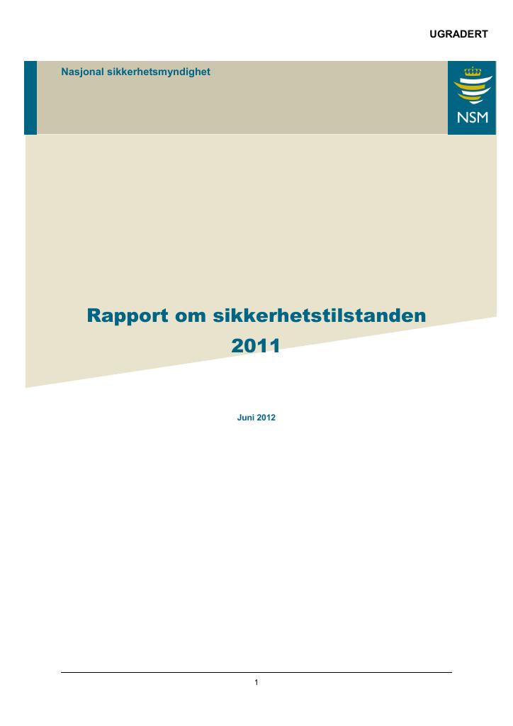 Forsiden av dokumentet Rapport om sikkerhetstilstanden 2011