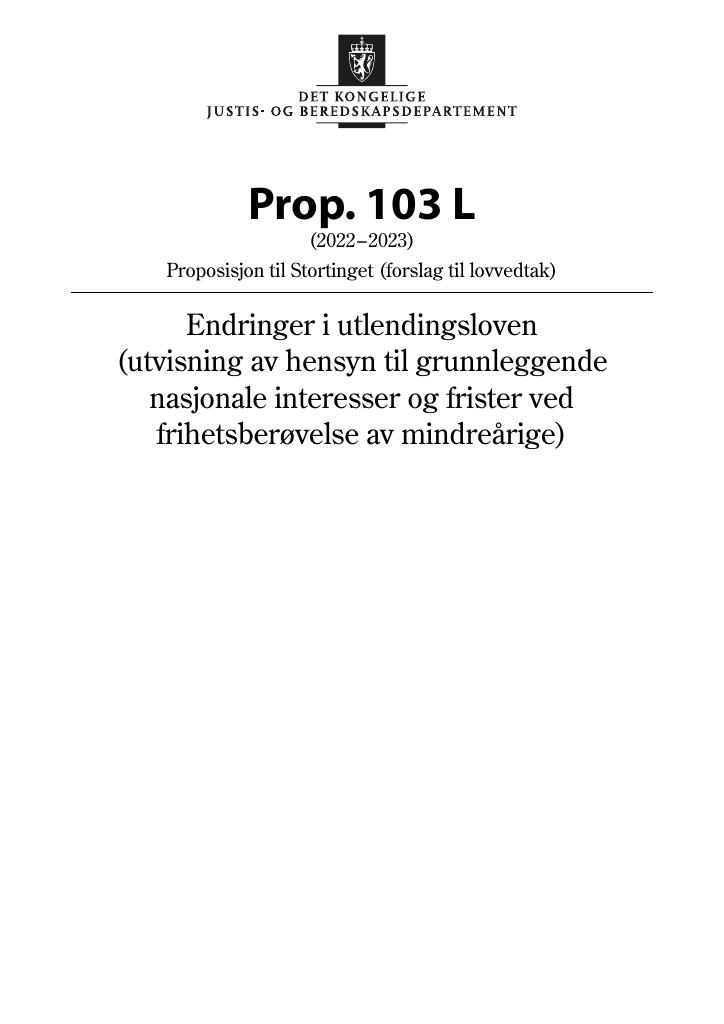 Forsiden av dokumentet Prop. 103 L (2022–2023)