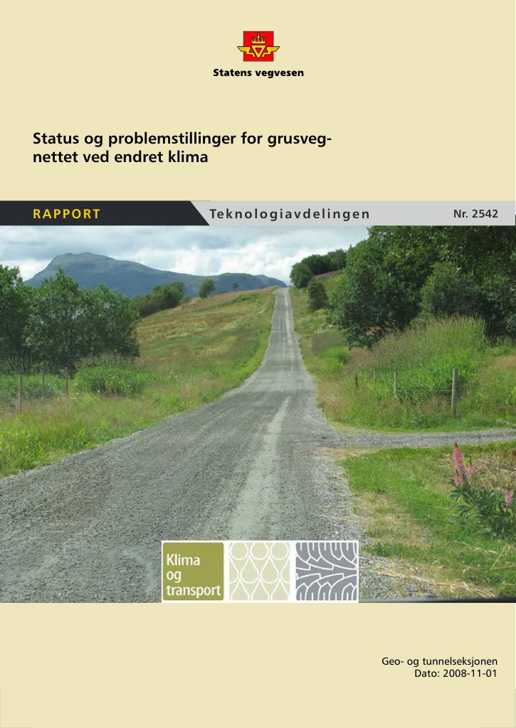 Forsiden av dokumentet Status og problemstillinger for grusvegnettet ved endret klima