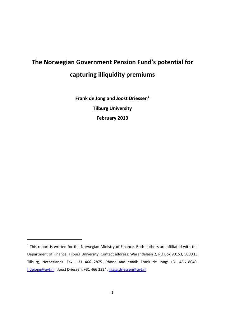Forsiden av dokumentet The Norwegian Government Pension Fund's potential for capturing illiquidity premiums  