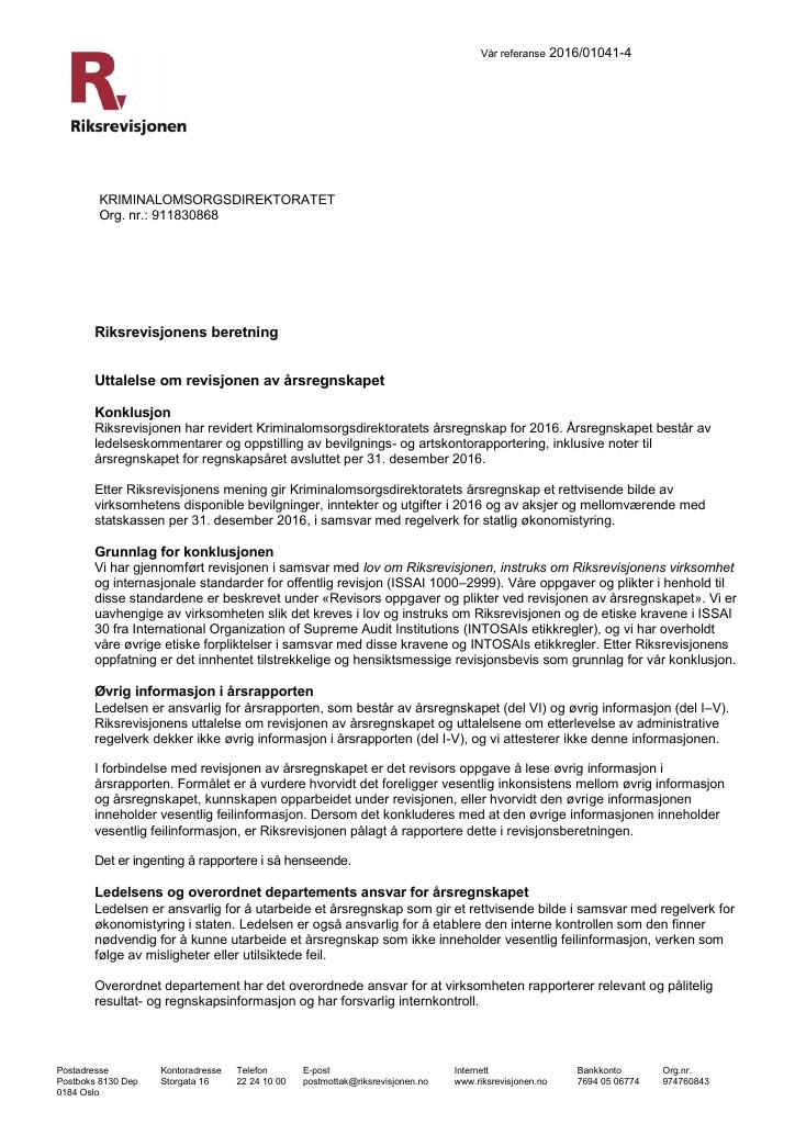Forsiden av dokumentet Revisjonsberetning (PDF)