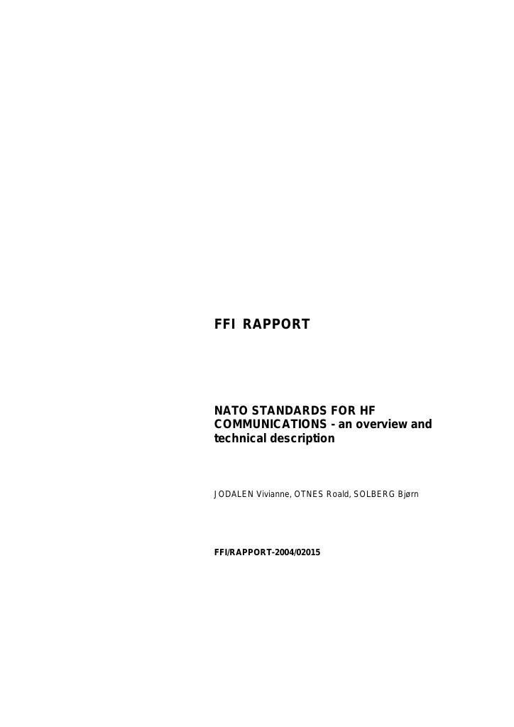 Forsiden av dokumentet Nato standards for HF communications : an overview and technical description