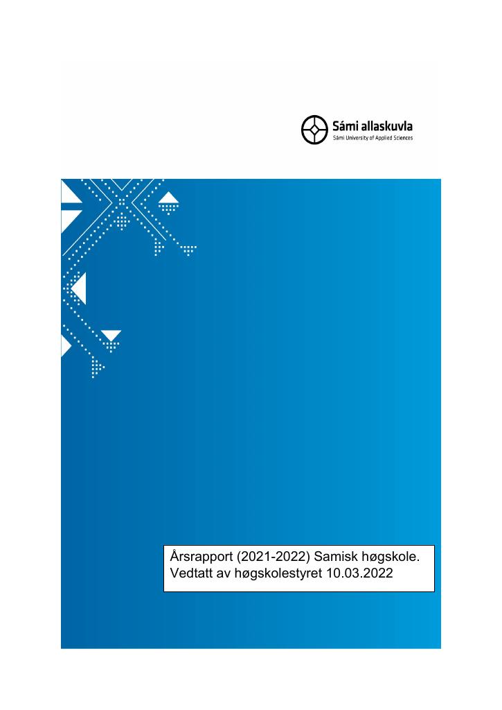 Forsiden av dokumentet Årsrapport Samisk høgskole 2021