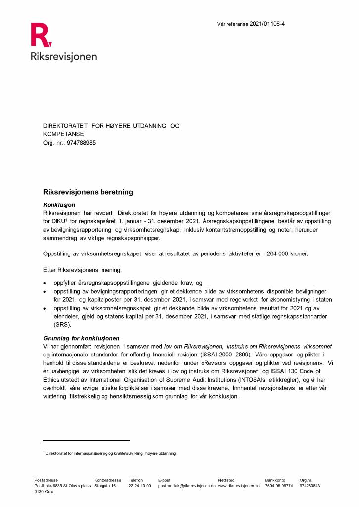 Forsiden av dokumentet Revisjonsberetning