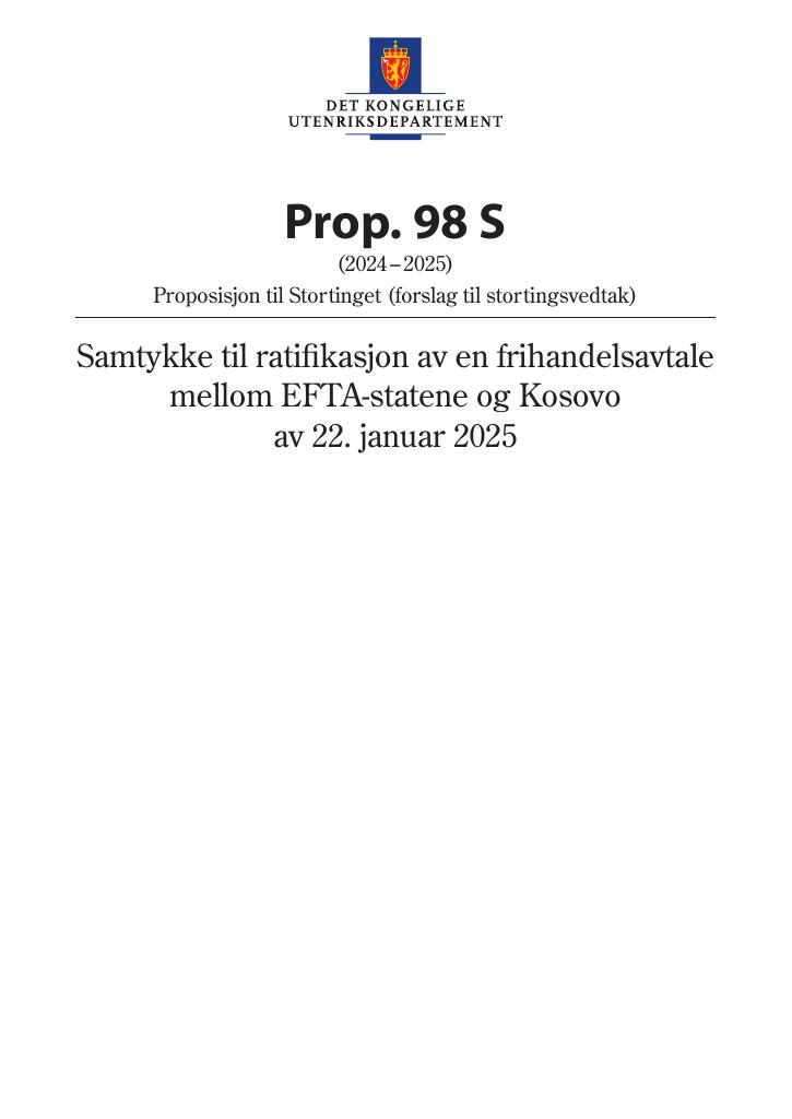 Forsiden av dokumentet Prop. 98 S (2024–2025)