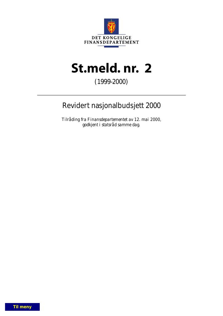 Forsiden av dokumentet St.meld. nr. 2 (1999-2000)