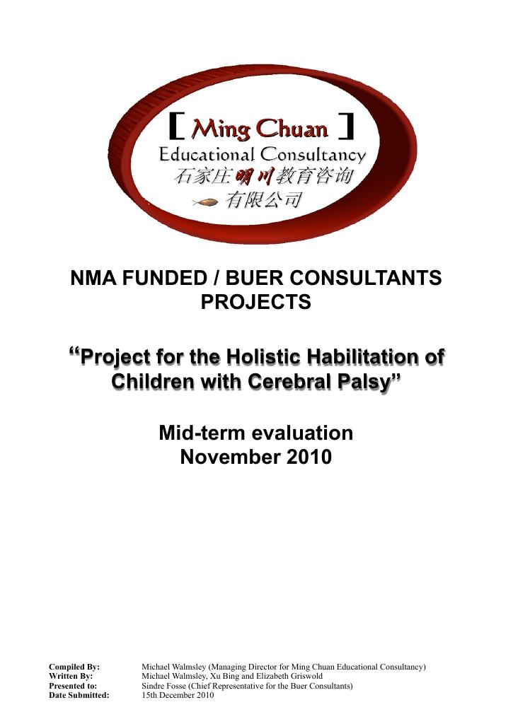 Forsiden av dokumentet Project for the Holistic Habilitation of Children with Cerebral Palsy
