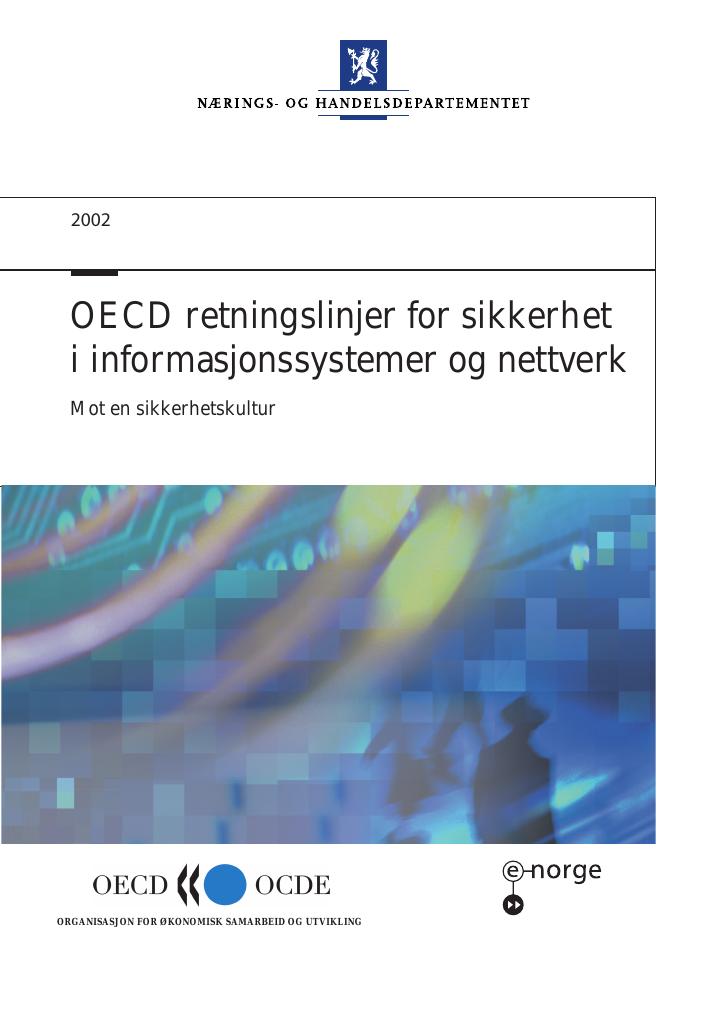 Forsiden av dokumentet OECD retningslinjer for sikkerhet i informasjonssystemer og nettverk