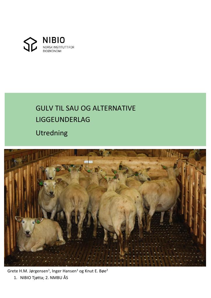 Forsiden av dokumentet Gulv til sau og alternative liggeunderlag : utredning